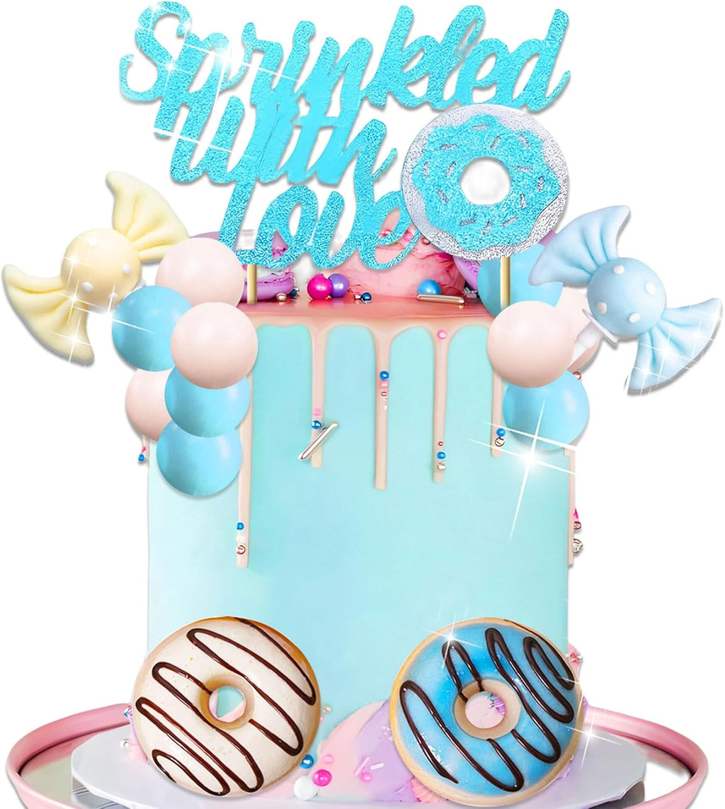 Sprinkled with Love Cake Topper Baby Boy Cake Decor Donuts Sweets for Donuts Baby Shower Gender Reveal Party Decorations Supplies