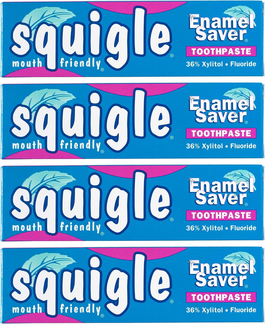 Squigle Enamel Saver Toothpaste (Canker Sore Prevention & Treatment) Prevents Cavities, Perioral Dermatitis, Bad Breath, Chapped Lips - 4 Pack