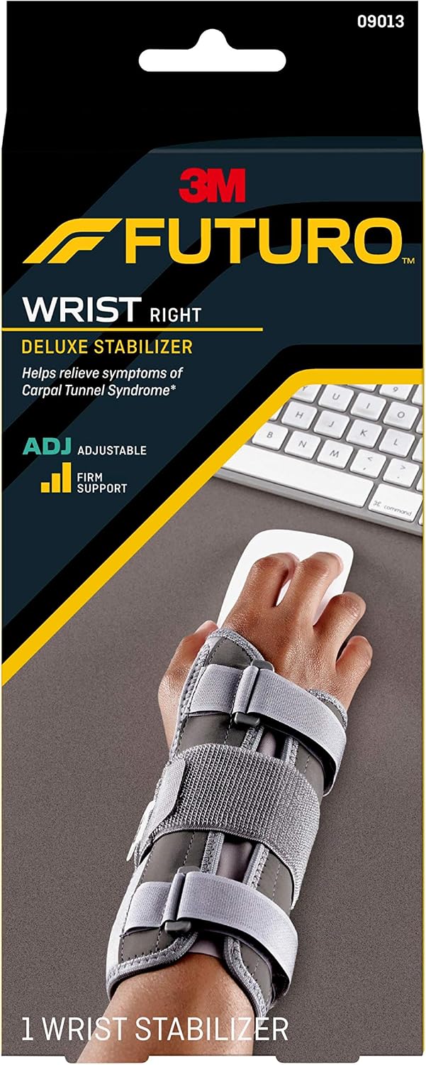 Futuro Futuro Deluxe Wrist Stabilizer, Right Hand, One Size, Gray, Adjustable (09013ENR)