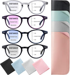 4 Pack Progressive Multifocus Reading Glasses for Women, Men Blue Light Blocking Eyeglasses with Spring Hinge Reader