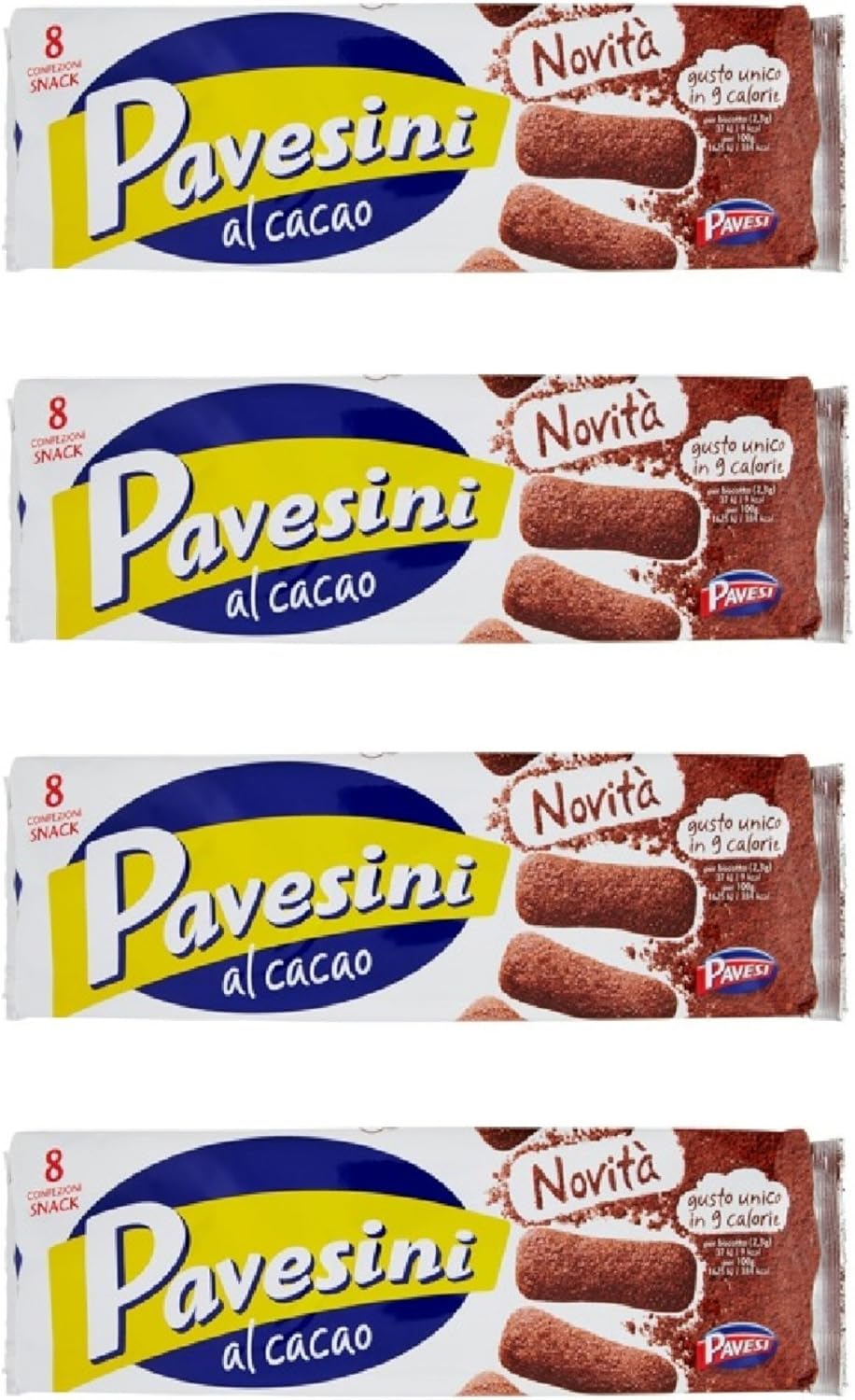 Pavesi: "Pavesini Al Cacao " Light Biscuits Cocoa Taste 8 packs 7 Ounces (200g), pack of 4