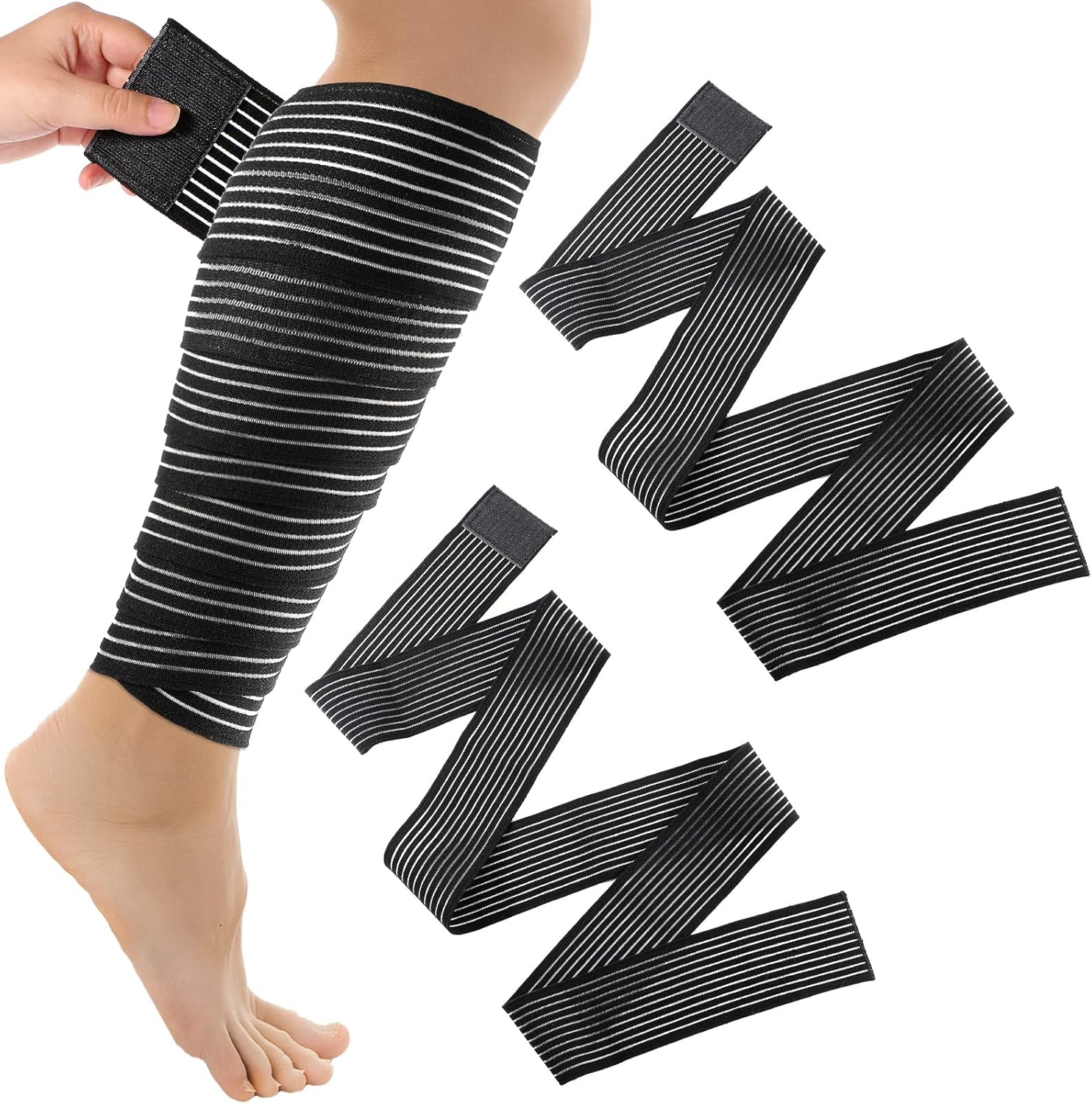 Syhood Compression Bandage Wraps for Leg, Elastic Calf Compression Sleeve Ankle Support, Adjustable Plus Size for Men and Women Stabilising Ligament, Joint Pain, Sports(2 Pieces,71 Inches)