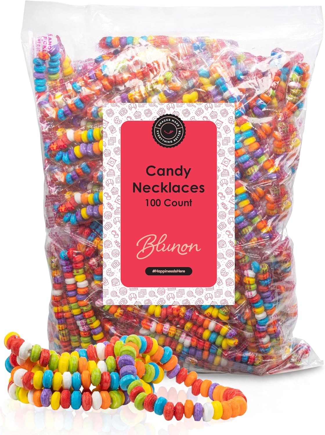 Candy Necklaces Individually Wrapped - 100 Count Bulk Candy Jewelry Party Favors