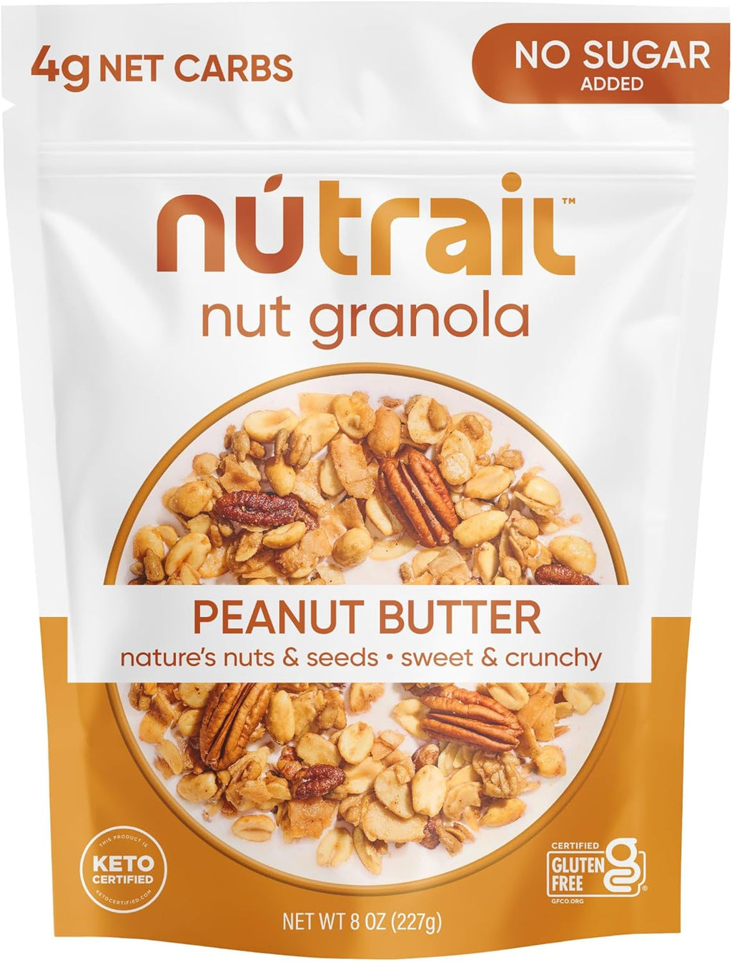 NuTrail Nut Granola, Peanut Butter, No Sugar Added, Gluten Free, Grain Free, Keto, Low Carb, Healthy Breakfast Cereal 8 oz. 1 Count