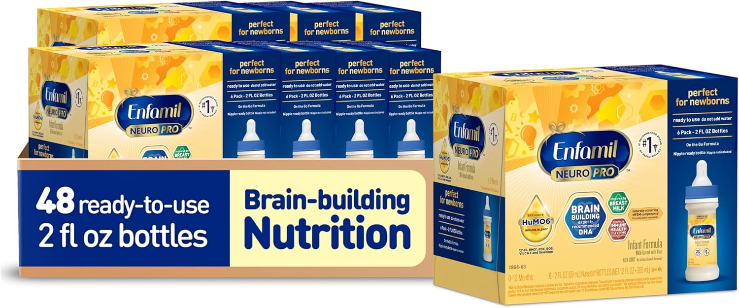 Enfamil NeuroPro Ready-to-Use Baby Formula, Ready to Feed, Brain and Immune Support with DHA, Iron and Prebiotics, Non-GMO, 2 Fl Oz (Pack of 48)