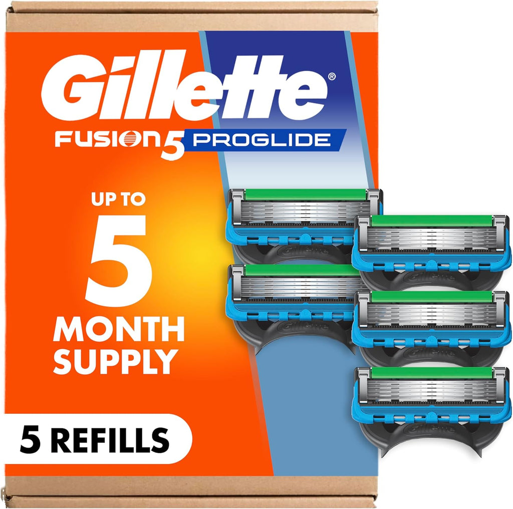 Gillette Fusion5 ProGlide Razor Refills for Men, 5 Razor Cartridges for FlexBall Razor Handle, 5-Blade Razor Blades, Precision Trimmer for Men