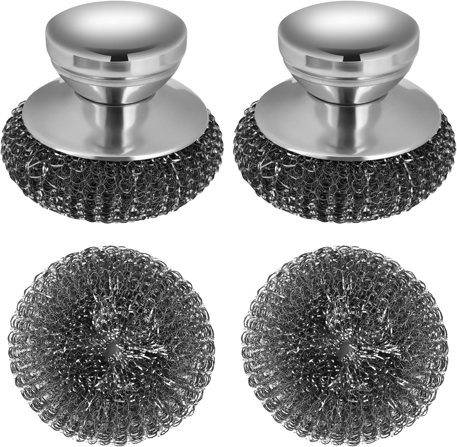 Onewly 2Pack Steel Wool Scrubber Set, Stainless Steel Scrubber with Stainless Steel Handle, for Cleaning Dishes, Cast Iron, Stock Pots, Pans, Griddles, Grills