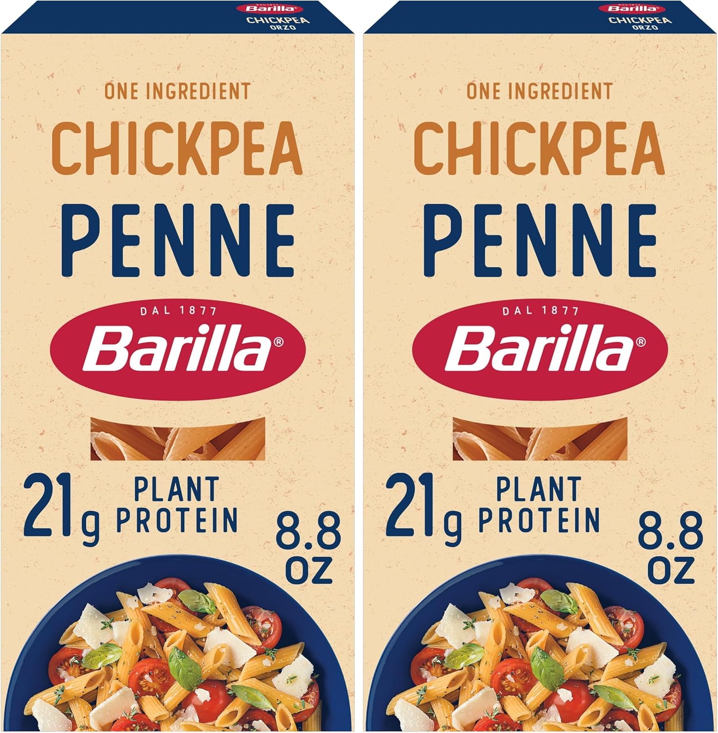 Barilla Chickpea Penne Pasta, 8.8 oz - Vegan, Gluten Free, Non GMO & Kosher - Made with Plant Based Protein (Pack of 2)
