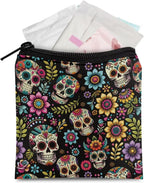 Zipper Period Pouch Sanitary Napkin Storage Bag for Women Girls Flowers Sugar Skull Portable Menstrual Pad Pouches Tampon Holder Bag