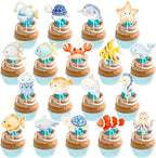 36 Pcs Under the Sea Cupcake Toppers, Ocean Animals Cake Decorations for Mermaid Birthday Party, Baby Shower, Sea Theme Party Supplies and Baking Decoration