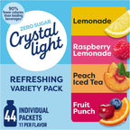 Crystal Light Refreshing Drink Mix Variety Pack, 44 Packets, for Convenient Hydration, Lemonade, Raspberry Lemonade, Peach Iced Tea, Fruit Punch, Natural and Artificial Flavor, Zero Sugar, 4.18 oz