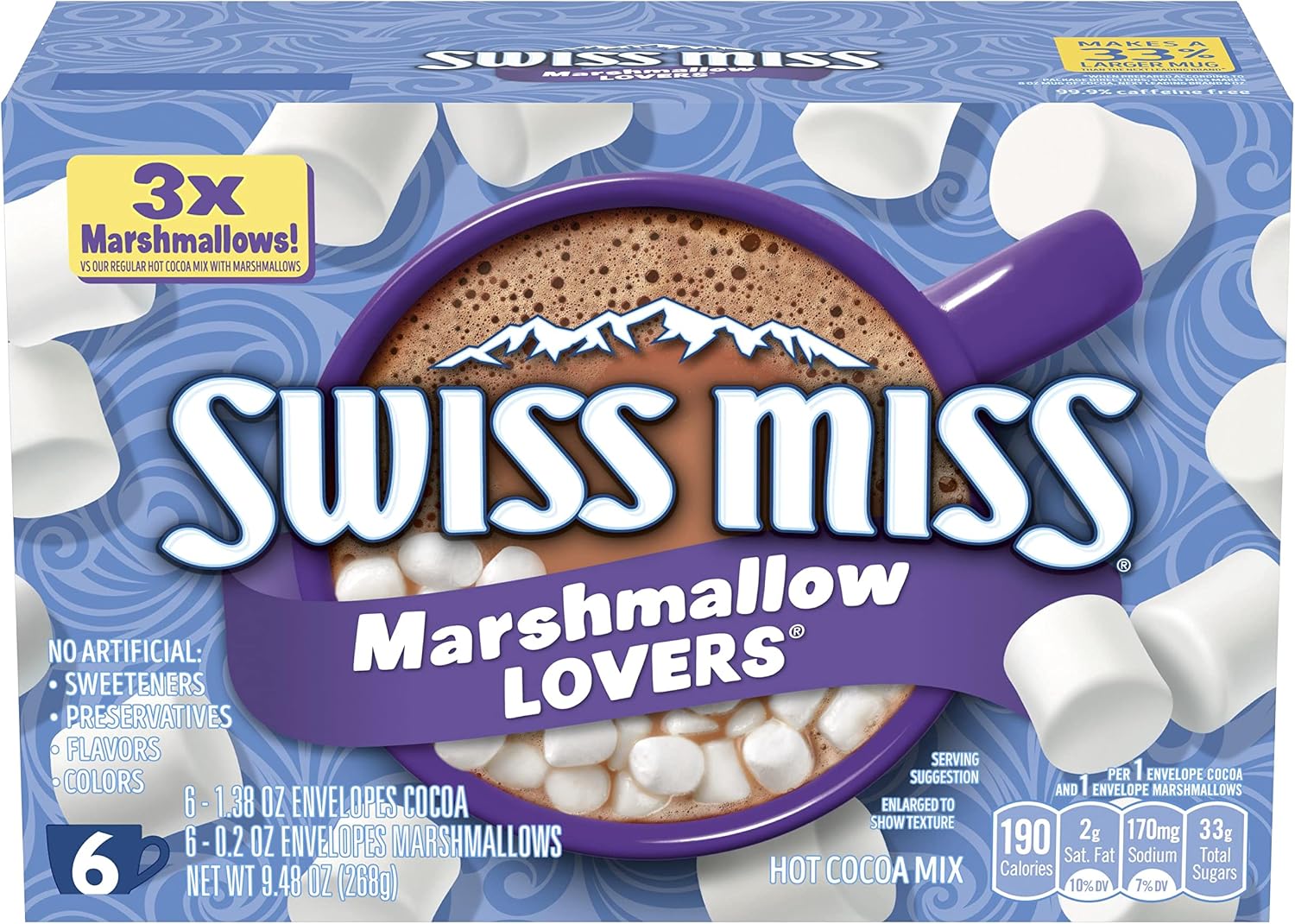 Swiss Miss Marshmallow Lovers Hot Cocoa Mix, Hot Cocoa Bar Supplies, 1.38 oz., 6-Count Envelopes (8 Boxes)