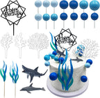 Ocean Cake Decorations Shark Cake Topper Shark Dolphin Figurines Decoration Ocean Theme Blue Ball Cake Decor Sea Cupcake Topper for Birthday Party