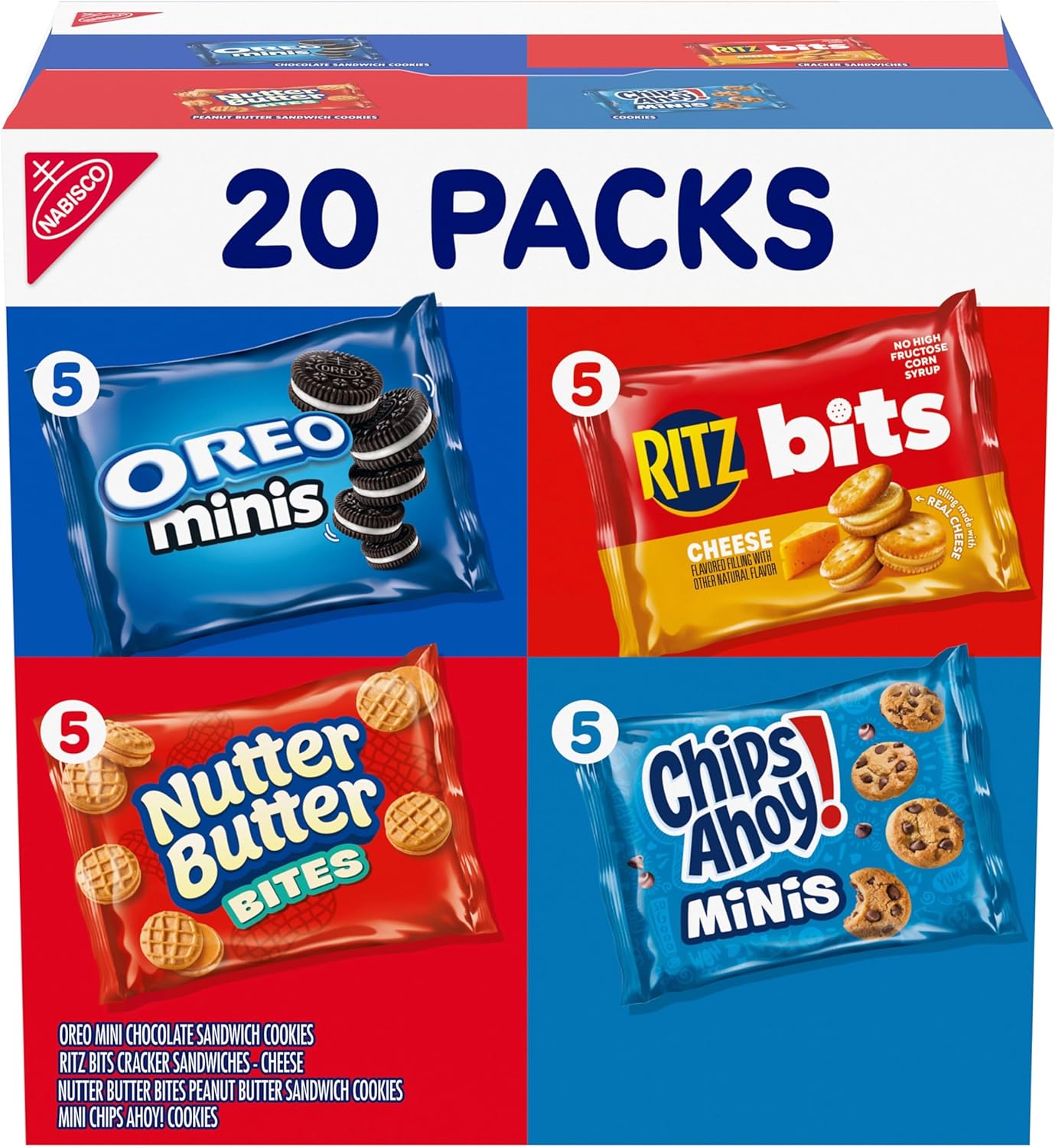 Nabisco Classic Mix Variety Pack, OREO Mini, CHIPS AHOY! Mini, Nutter Butter Bites, RITZ Bits Cheese, 20 Snack Packs