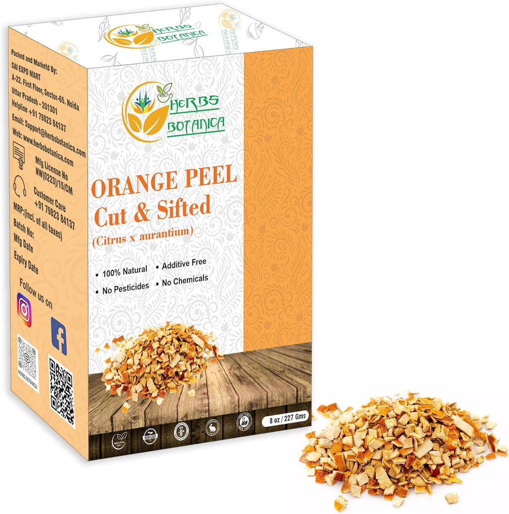 Herbs Botanica Dried Orange Peel Organic Cut & Sifted Naural Orange Zest for Herbal Tea Culinary Delights and Wellness Vegan, Non GMO & Gluten Free 8 oz