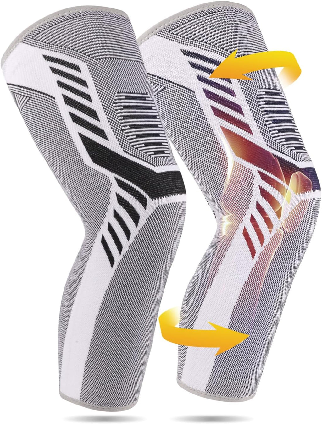 Leg Compression Sleeve 1 Pair Long Knee Braces for Women and Men Knee Support with Non Slip Silicone for Sports Running