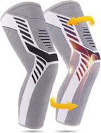 Leg Compression Sleeve 1 Pair Long Knee Braces for Women and Men Knee Support with Non Slip Silicone for Sports Running