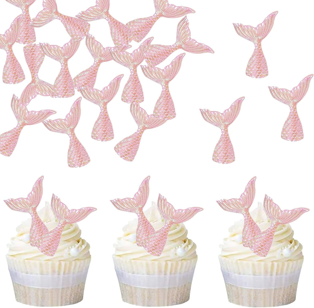20 Pieces Acrylic Mermaid Tails Cupcake Toppers Picks Mini Pink Mermaid Tail Cake Decorations for Under the Sea Theme Summer Party Baby Shower Birthday Party Supplies (White Tail)