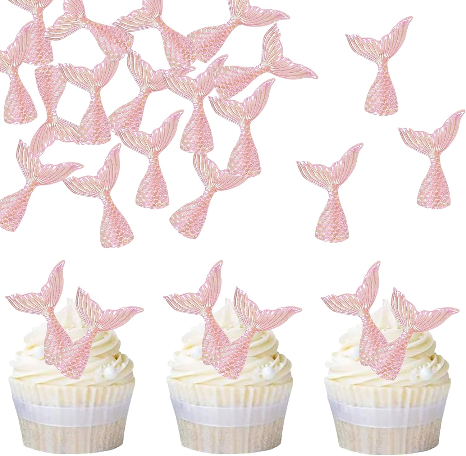 20 Pieces Acrylic Mermaid Tails Cupcake Toppers Picks Mini Pink Mermaid Tail Cake Decorations for Under the Sea Theme Summer Party Baby Shower Birthday Party Supplies (White Tail)