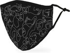 WEDDINGSTAR 3-Ply Adult Washable Cloth Face Mask Reusable and Adjustable with Filter Pocket - Many Faces