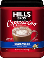Hills Bros. Cappuccino Mix – Rich, Frothy Coffeehouse-Tasting Instant Drink Mix – Quick and Easy Preparation – Perfect for Hot & Iced Drinks & Creaming Coffee – French Vanilla, 1 Pack of 16oz