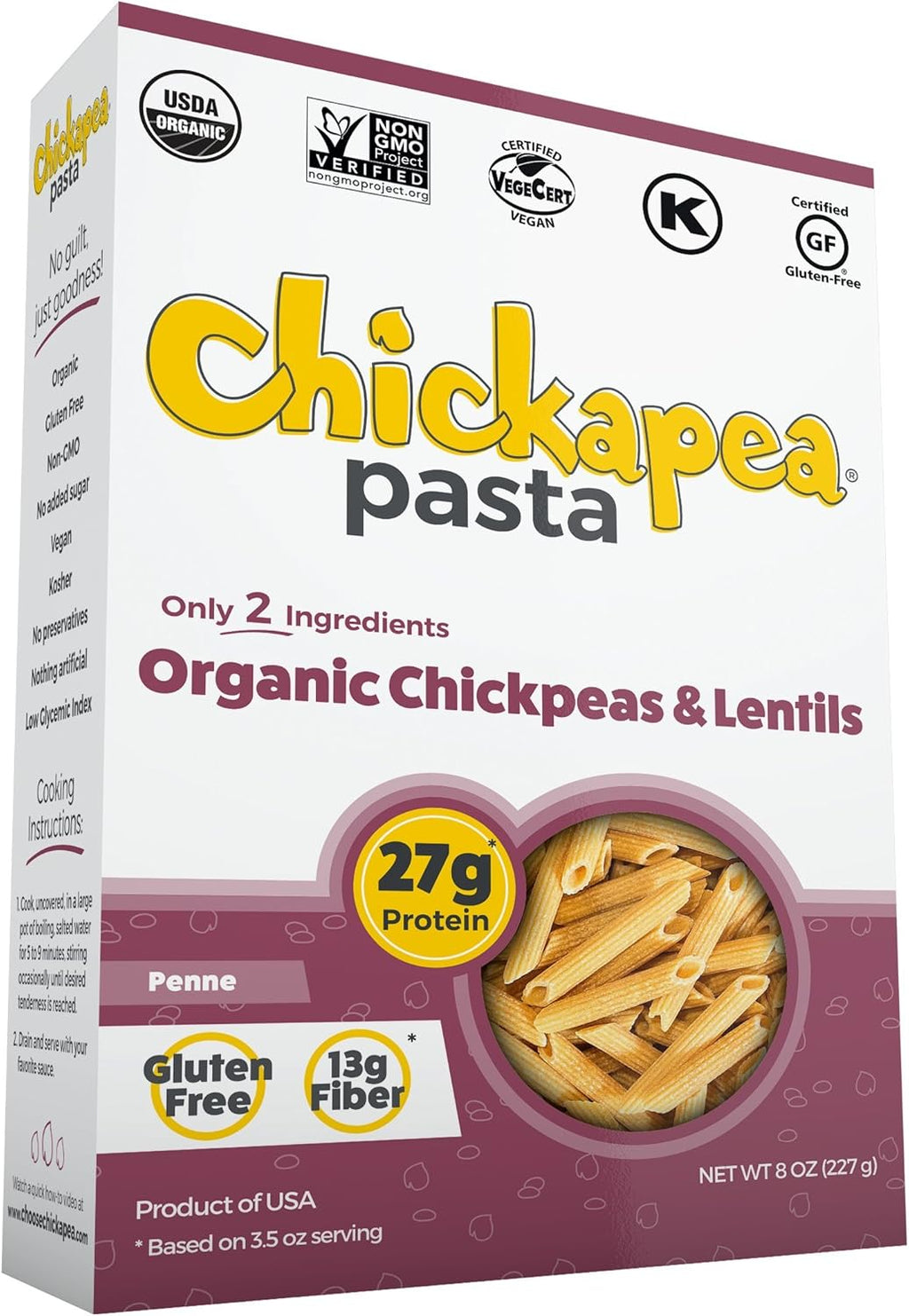 Chickapea Pasta, Pasta Penne Chickpea And Lentil, 8 Ounce