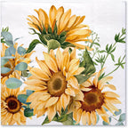 WRAPAHOLIC 50Pcs Sunflower Cocktail Napkins - 3-Ply Disposable Sunflower Paper Napkins for Wedding Bridal Shower Baby Shower Tea Party Birthday - 5 x 5 In