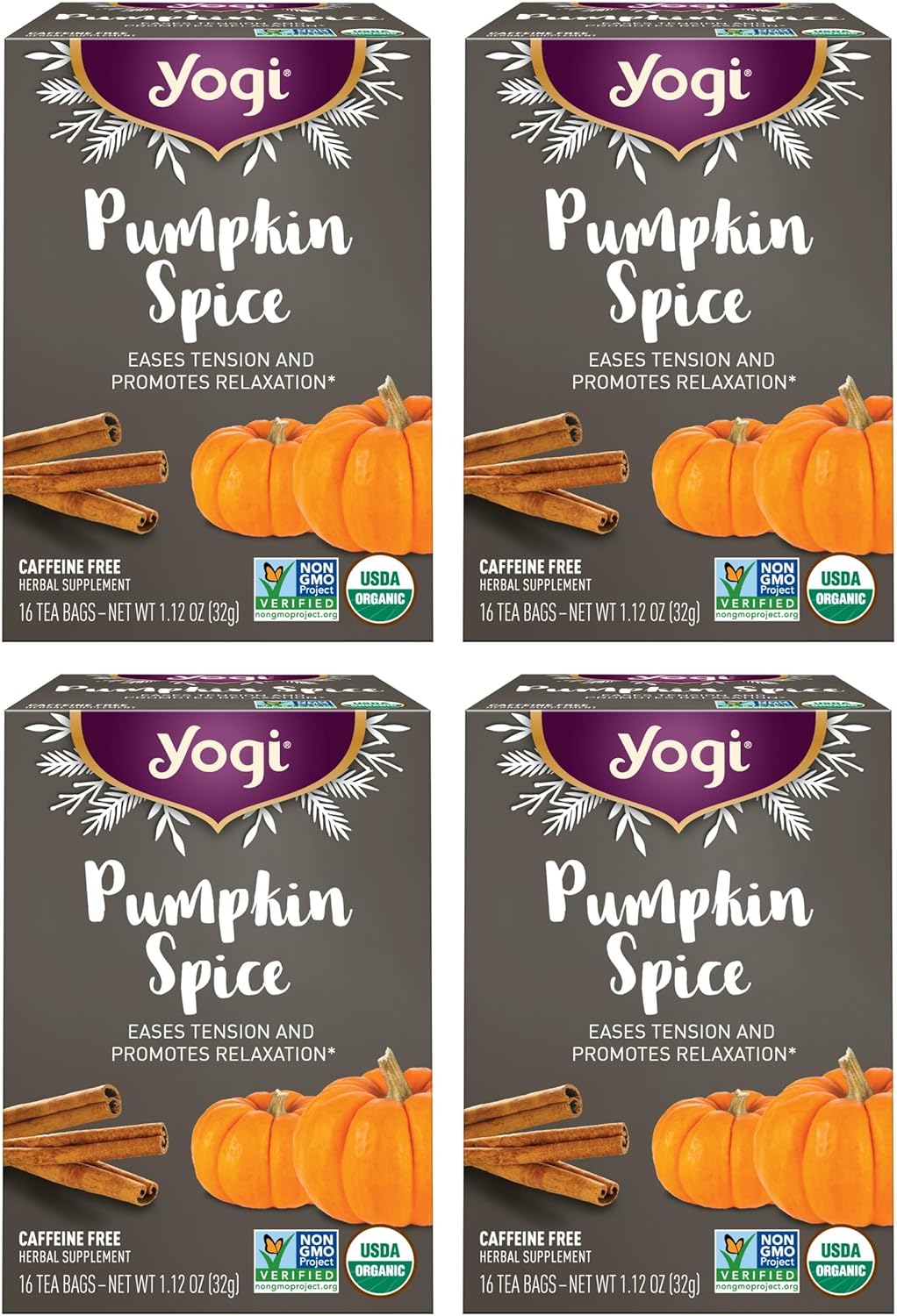 Yogi Tea Pumpkin Spice Tea - 16 Tea Bags per Pack (4 Packs) - Limited Edition Organic Pumpkin Spice Tea Bags - Perfect for the Holidays - Includes Cinnamon Bark, Cardamom Pod, Nutmeg Kernel & More