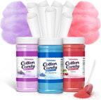 Cotton Candy Sugar Floss Variety Pack - Grape, Raspberry & Cherry Flavors, 3 Bottles (12oz Each) Includes 55 Cotton Candy Cones for Home & Commercial Cotton Candy Machines, Parties, Carnivals & Events
