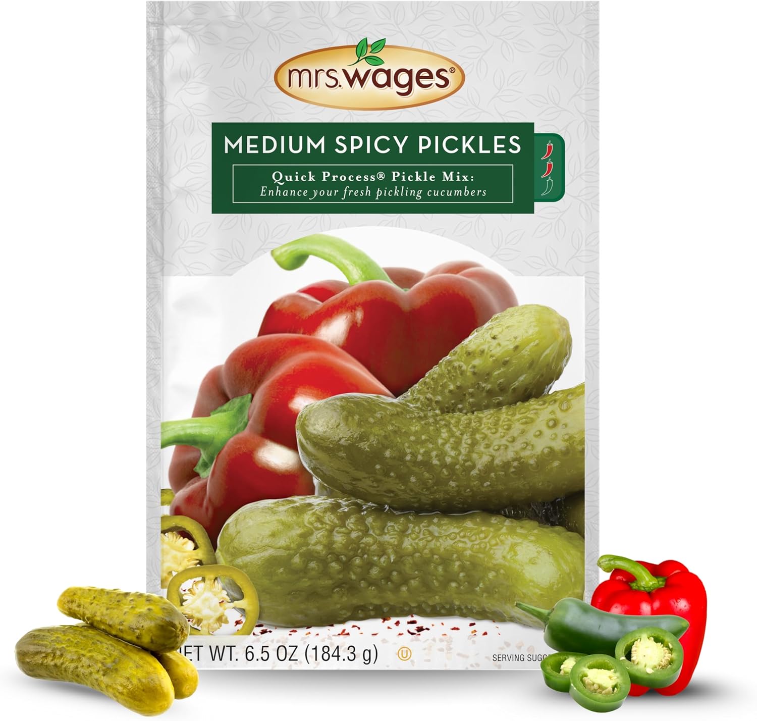 Mrs. Wages Medium Spicy Pickles Quick Process Mix, Quick and Easy, Simple-To-Use, Flavorful Spice, Easy Way to Make Pickles| Great Snack, 6.5 oz Packet (Value Pack of 12)