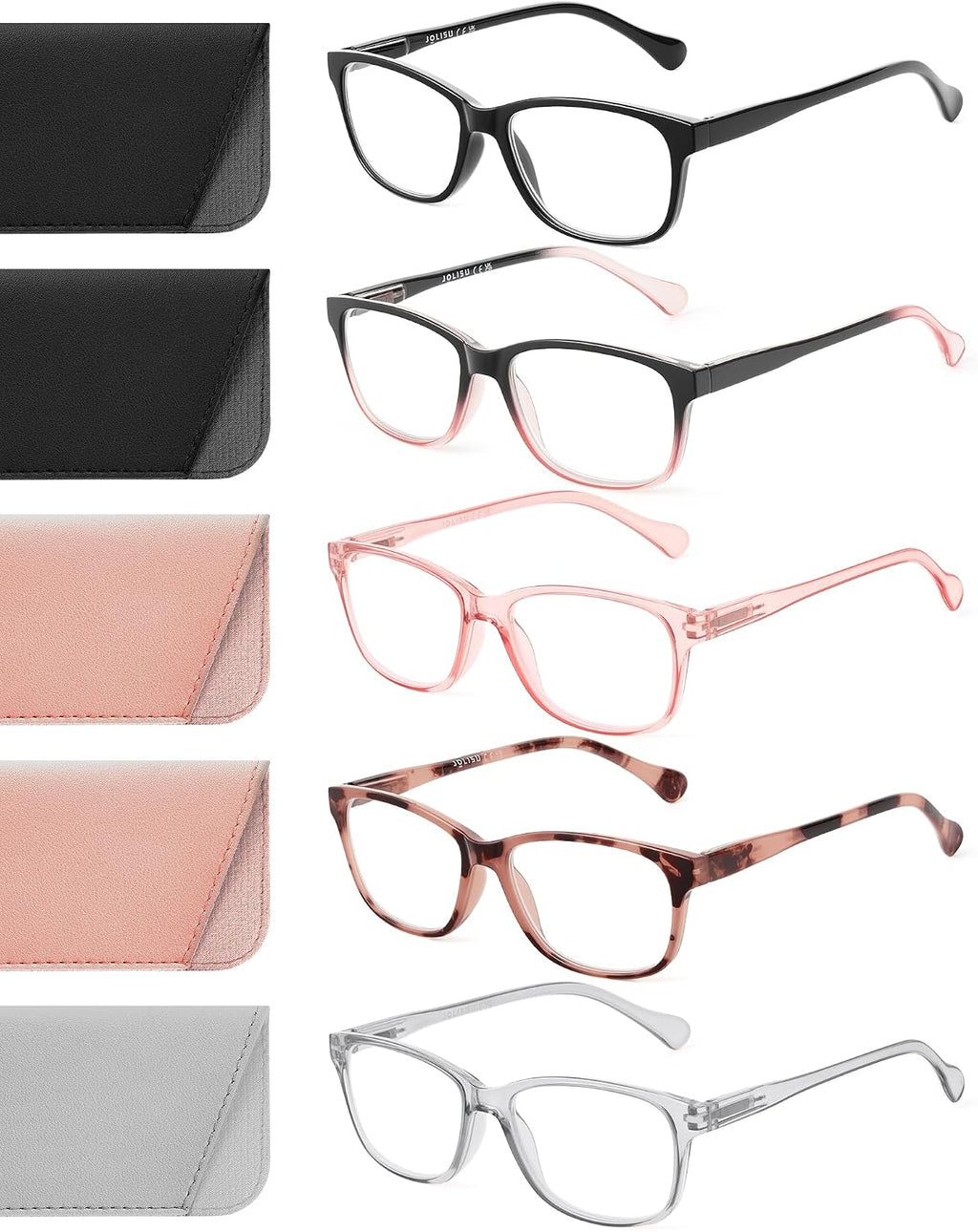 JOLISU 5 Pack Reading Glasses for Women/Men - Fashion Blue Light Readers Computer Eyeglasses W/Spring Hinge&Case(0.75)