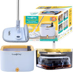 True & Tidy® TrueClean Spin Mop 2.0 w/Detachable Inner Bucket, Self Standing, Separates Clean and Dirty Water, Foldable Square Mop Head, Triple Jet Stream w/Hidden Brush, Replaceable 2pc Pads