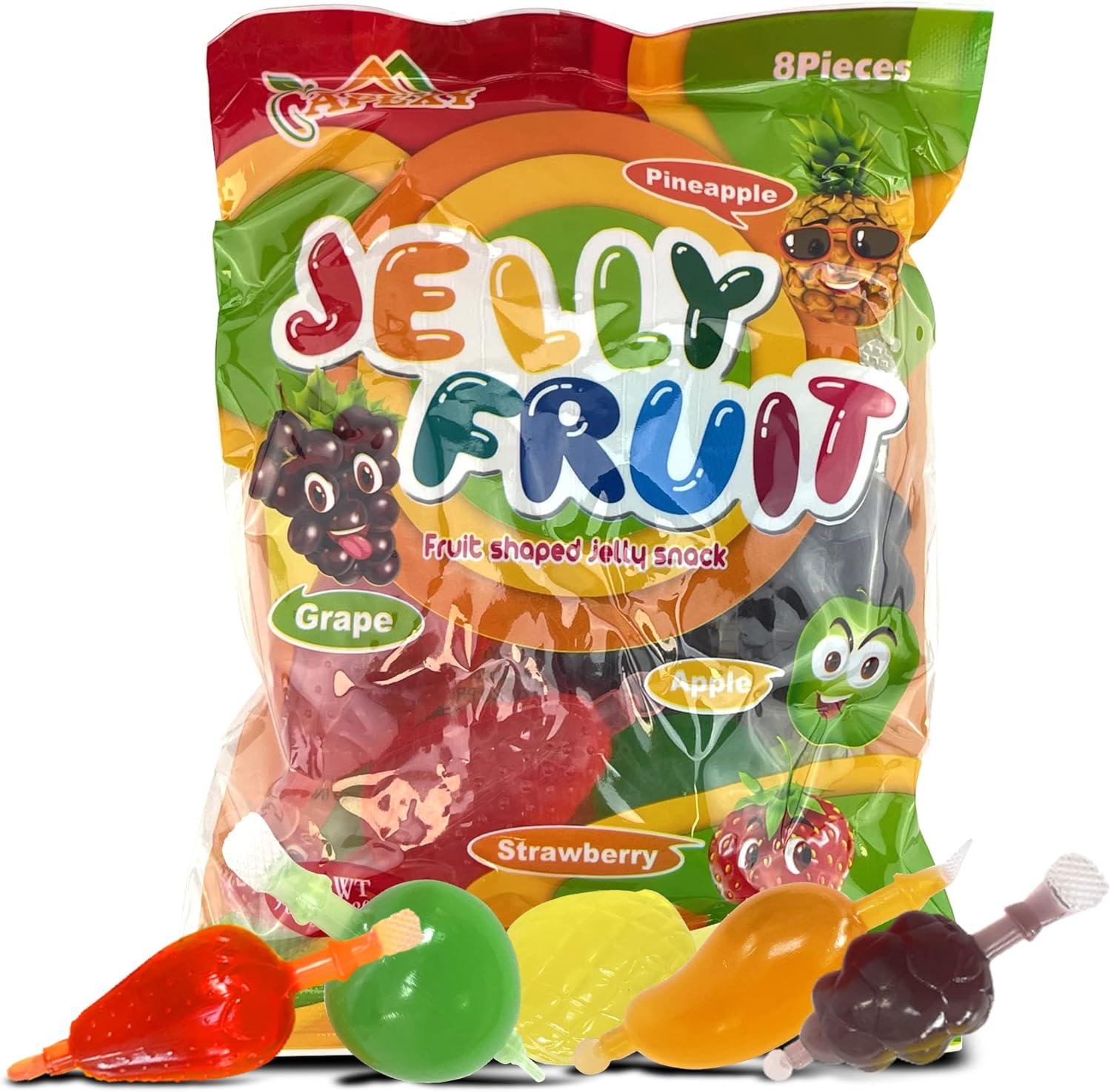 Apexy Jelly Fruit, Tiktok Candy Trend Items, Tik Tok Hit or Miss Challenge, Assorted Fruit Shaped Jelly, Strawberry, Mango, Apple, Pineapple, Grape. 9.87oz.