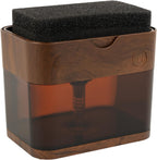 S&T INC. Dish Soap Dispenser and Sponge Holder for Kitchen Sink, Waterproof Labels and Sponge Included, 13 Ounces, Plastic, Walnut and Amber