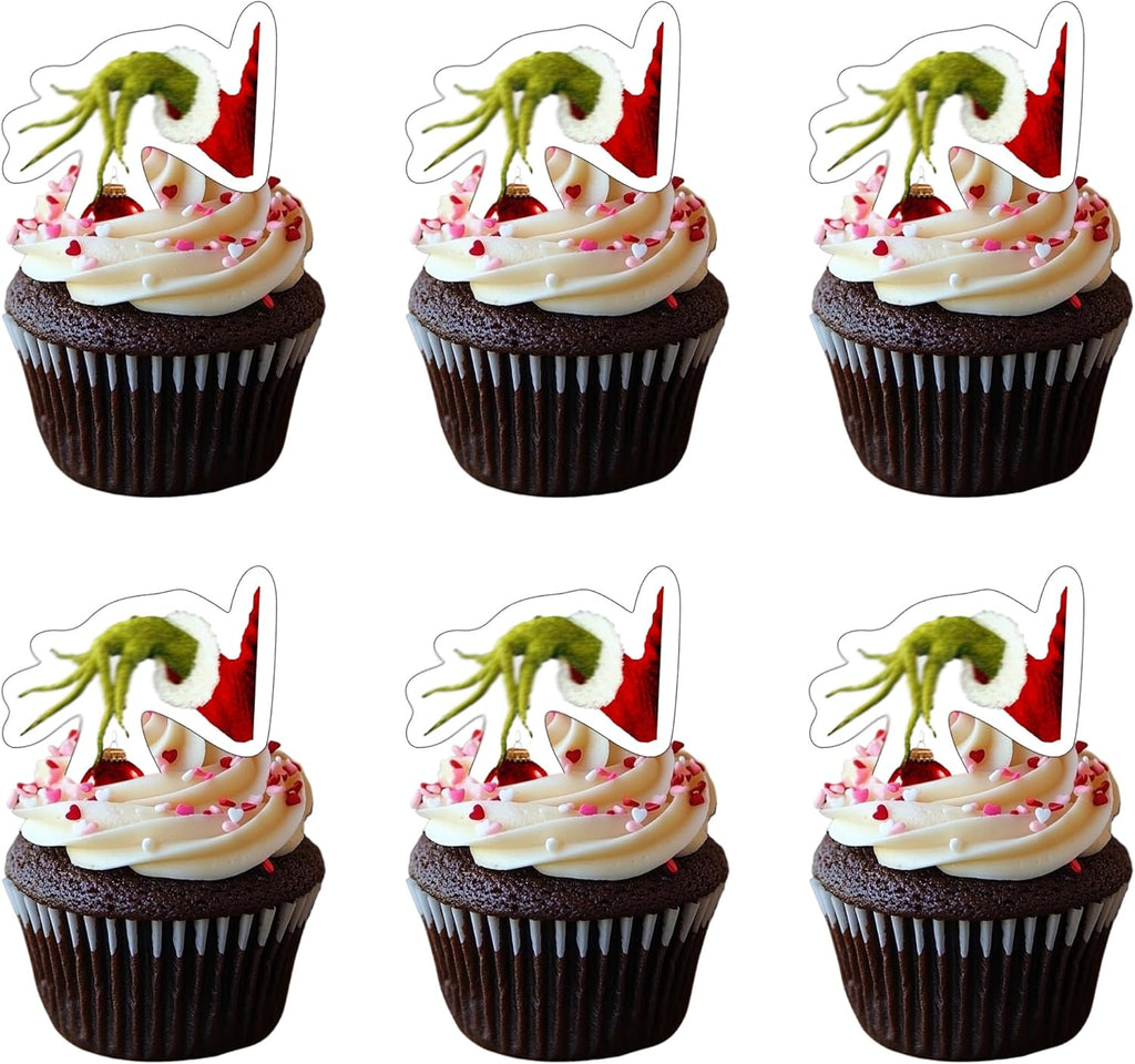 50 PCS Edible Merry Christmas Cupcake Toppers Wafer Paper Green Monster Hand Cake Toppers Merry Christmas Party Decorations for Xmas Theme Baby Shower Birthday Monster Party Cake Decorations Supplies