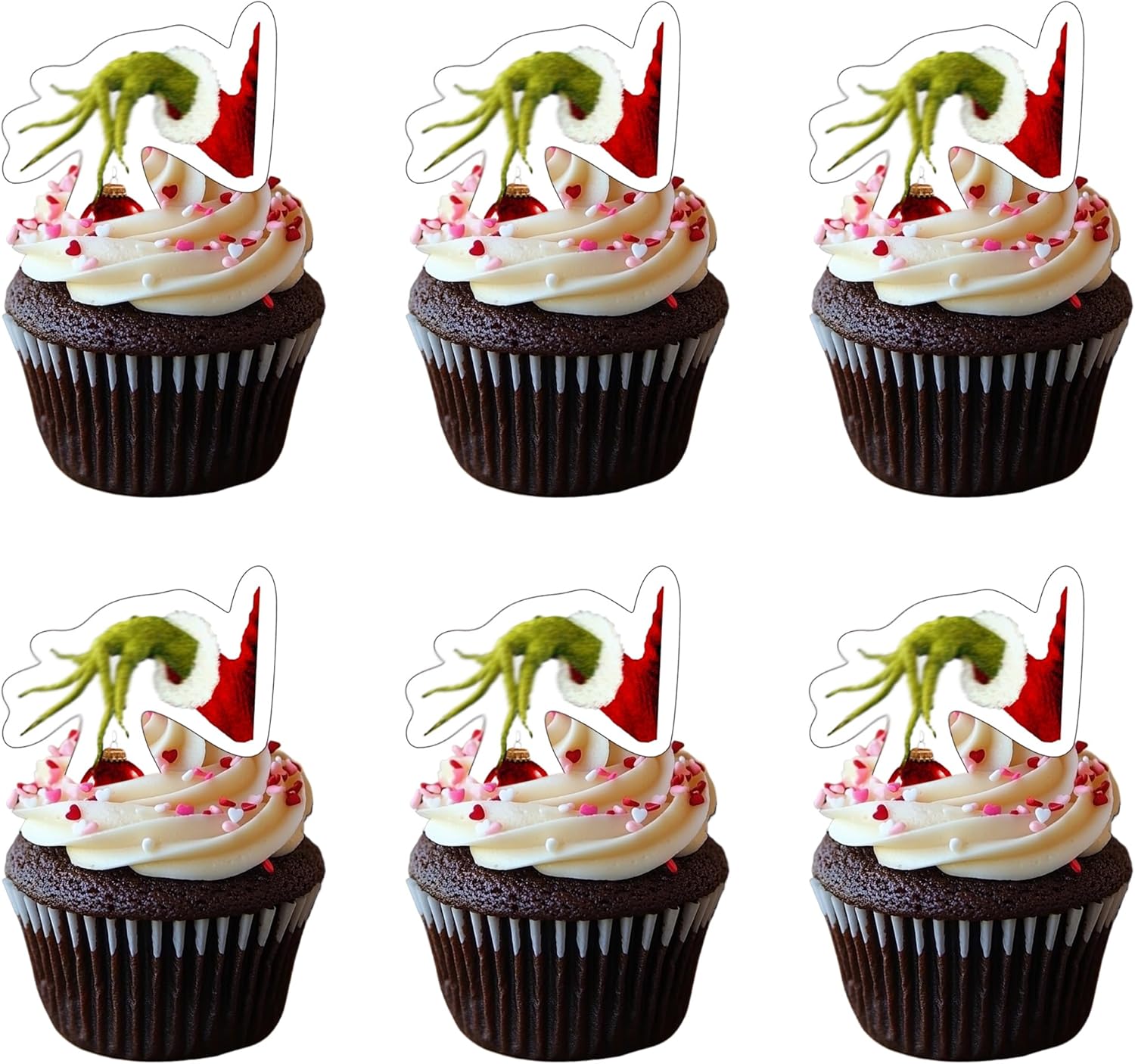 50 PCS Edible Merry Christmas Cupcake Toppers Wafer Paper Green Monster Hand Cake Toppers Merry Christmas Party Decorations for Xmas Theme Baby Shower Birthday Monster Party Cake Decorations Supplies