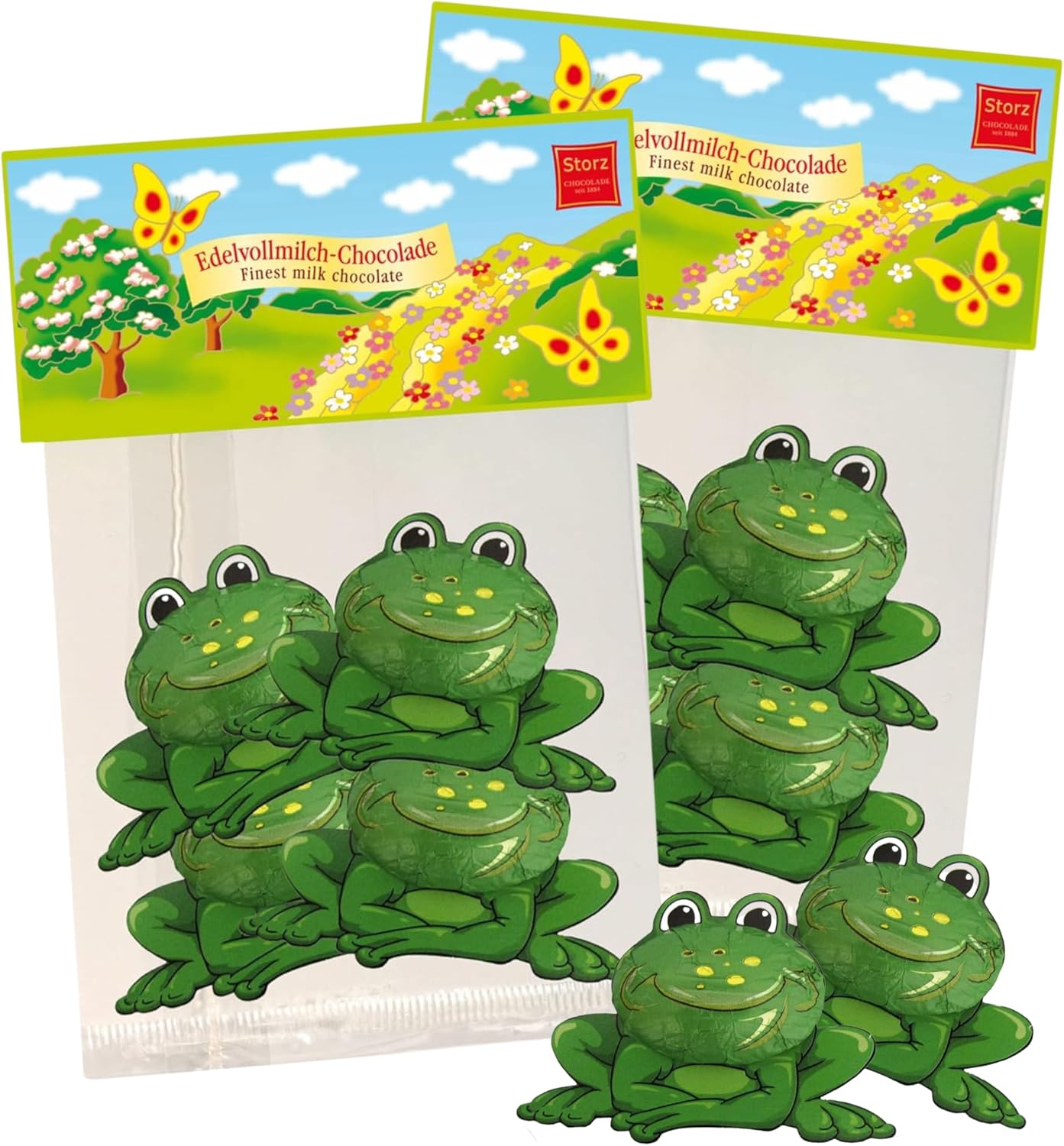 Individually Wrapped Chocolate Frogs in Green Foil, Gourmet German Frog Candy, Easter Basket Stuffers, Pack of 2