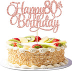 1 Pack Happy 80th Birthday Cake Topper Rose Gold Glitter Number 80 Eighty Years Old Birthday Cake Pick Decoration For 80th Birthday Celebrating Anniversary Party Supplies