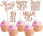 30PCS 95th Birthday Cupcake Toppers Glitter Nighty Five Happy 95 Straight Outta 1931 Cupcake Picks for Cheers to 95 Fabulous 95th Birthday Anniversary Party Cake Decorations Supplies Rose Gold