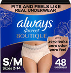 Always Discreet Boutique Incontinence and Postpartum Underwear for Women, Maximum Protection, Small/Medium, Rosy, 48 Count (4 Packs of 12)