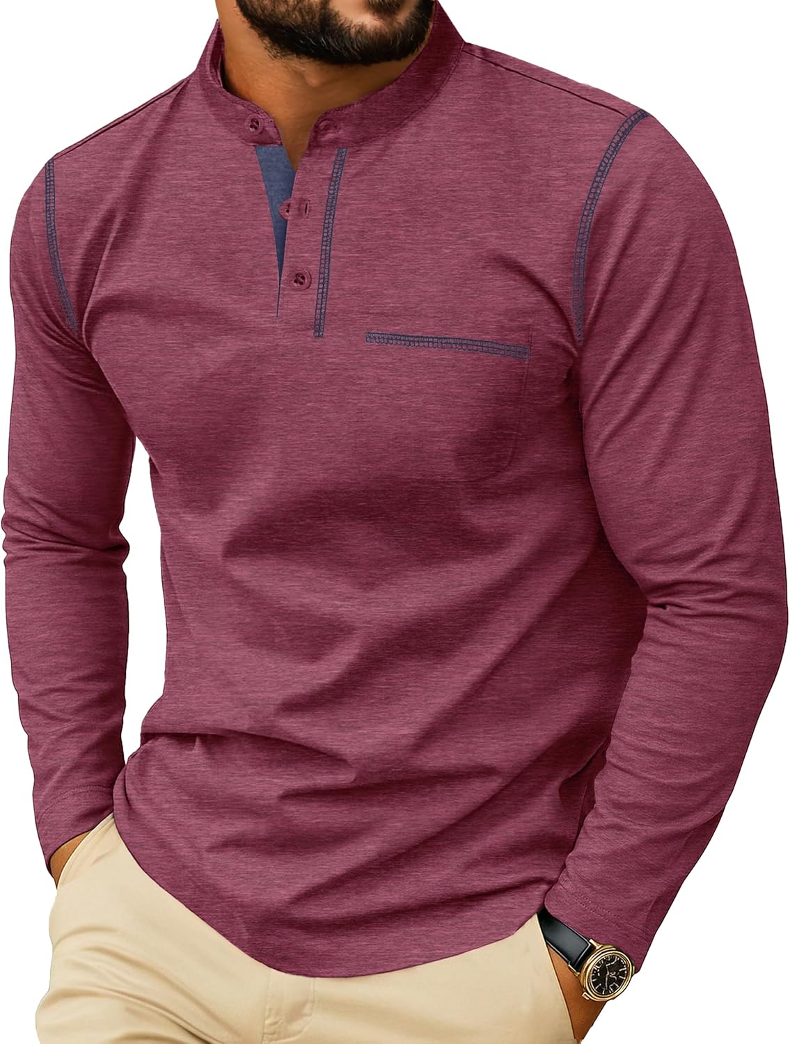 Sailwind Men's Henley Shirts Long Sleeve Button T-Shirt Casual Stylish Cotton Pullover Shirt with Pocket