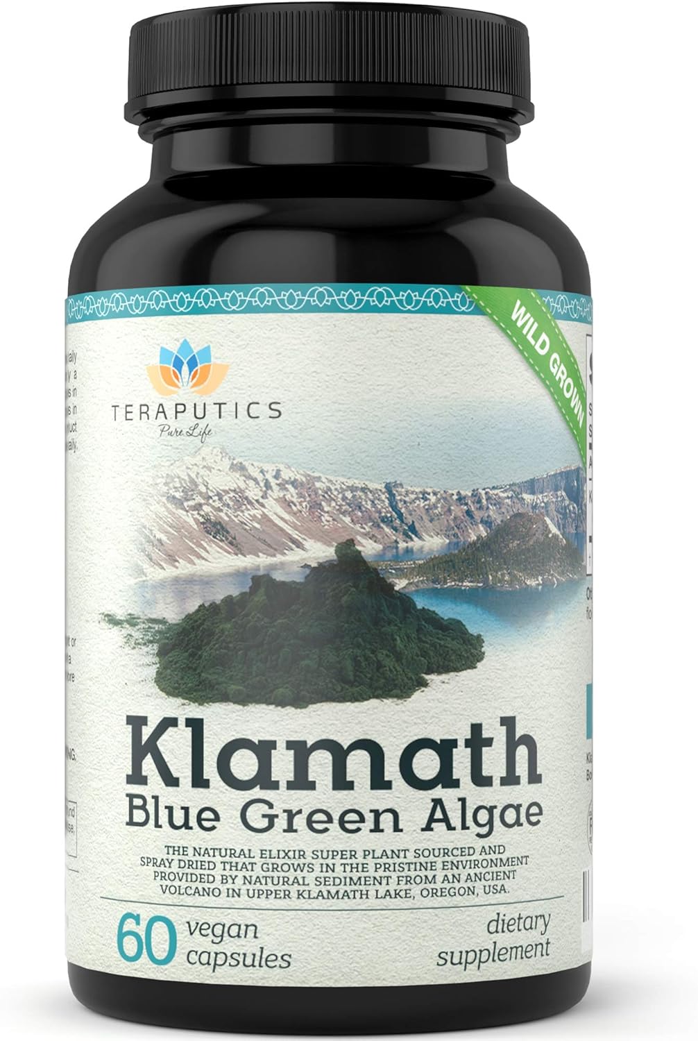 Premium Klamath Lake Blue Green Algae - More Powerful Than Spirulina And Chlorella Supplements | Pure Chlorophyll Rich SuperFood, Sourced from Organic Klamath Lake, 500mg, 60 Vegan Capsules