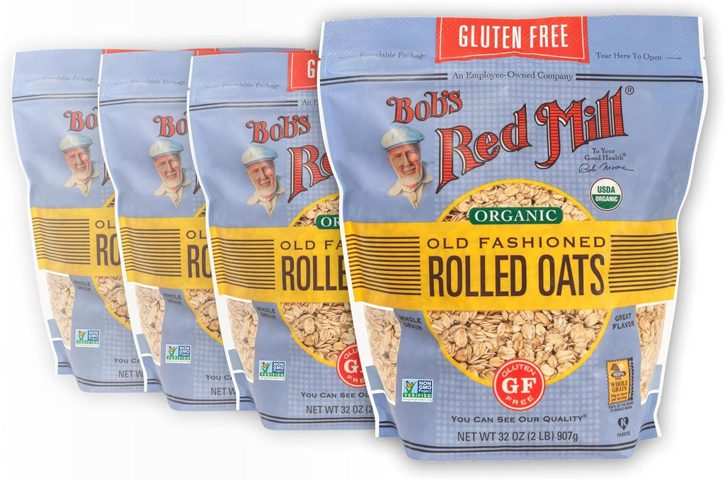 Bob's Red Mill Gluten Free Organic Old Fashioned Rolled Oats, 32oz (Pack of 4) - Non GMO, Whole Grain, Vegan, Kosher