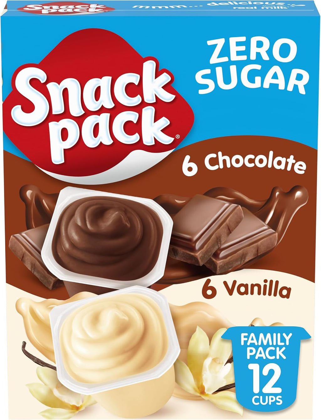 Snack Pack Zero Sugar Chocolate and Vanilla Flavored Pudding Cups, 3.25 oz., 12-Count Family Pack