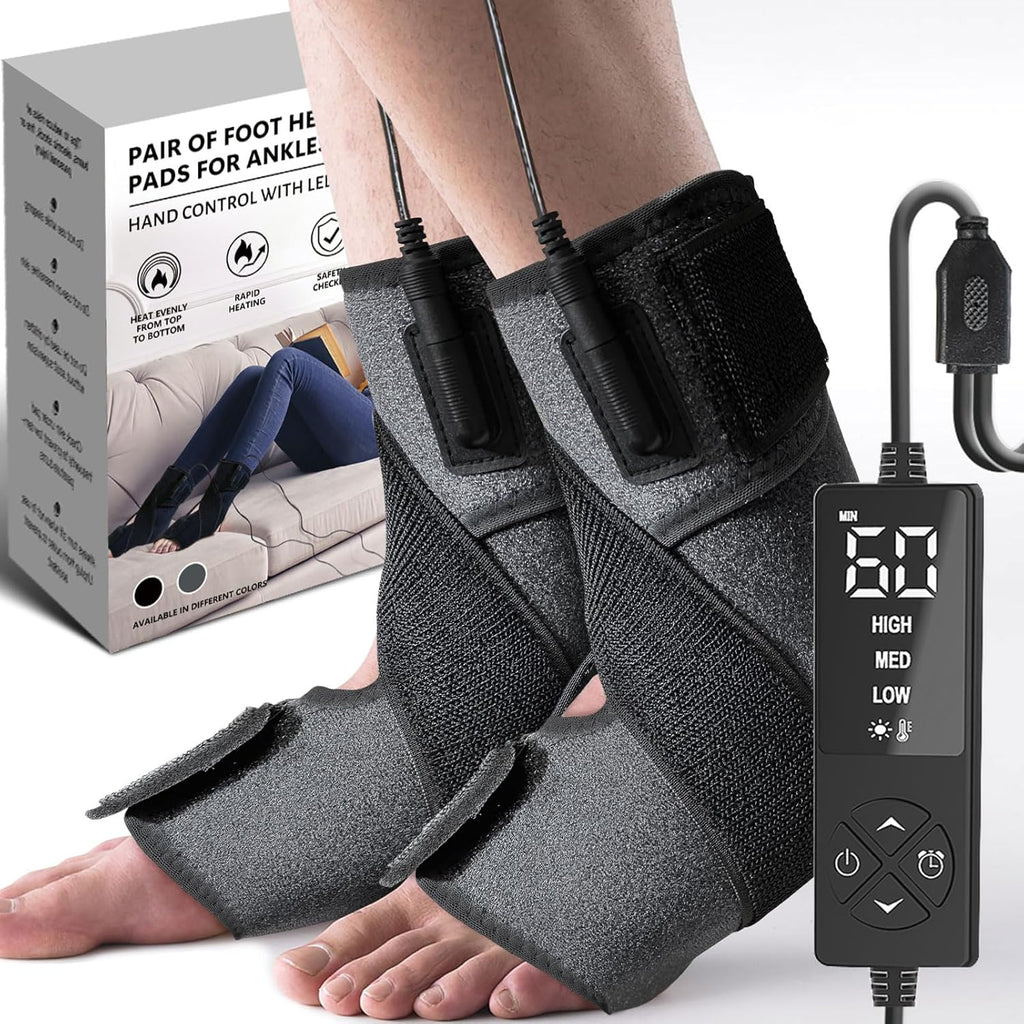 sticro 1 Pair Ankle Heating Pad for Feet Achilles Tendonitis Relief, Heated Ankle Brace Foot Heating Pad Wrap for Sprained Ankle, Arthritis Foot Heel Pain Relief (Gray)