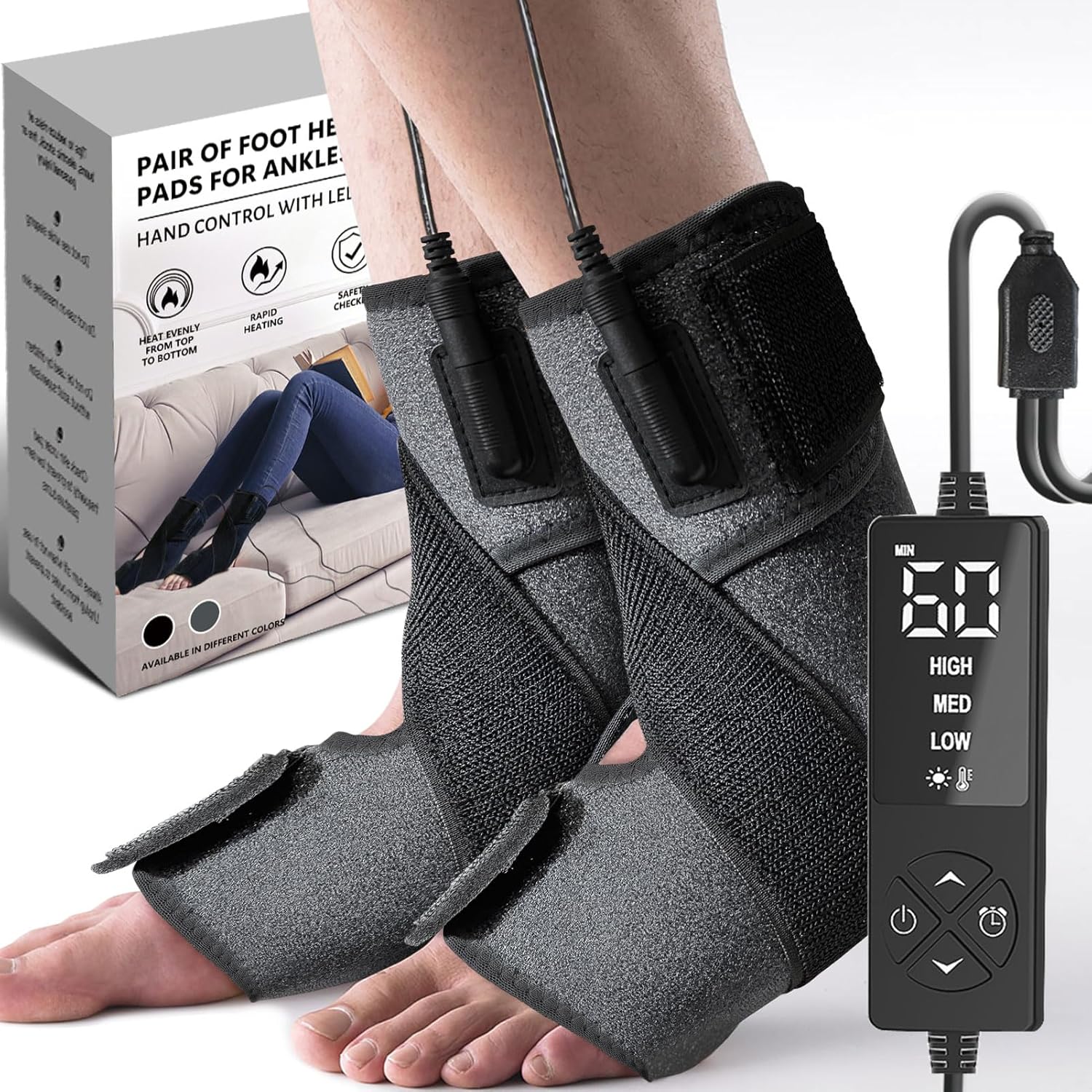 sticro 1 Pair Ankle Heating Pad for Feet Achilles Tendonitis Relief, Heated Ankle Brace Foot Heating Pad Wrap for Sprained Ankle, Arthritis Foot Heel Pain Relief (Gray)