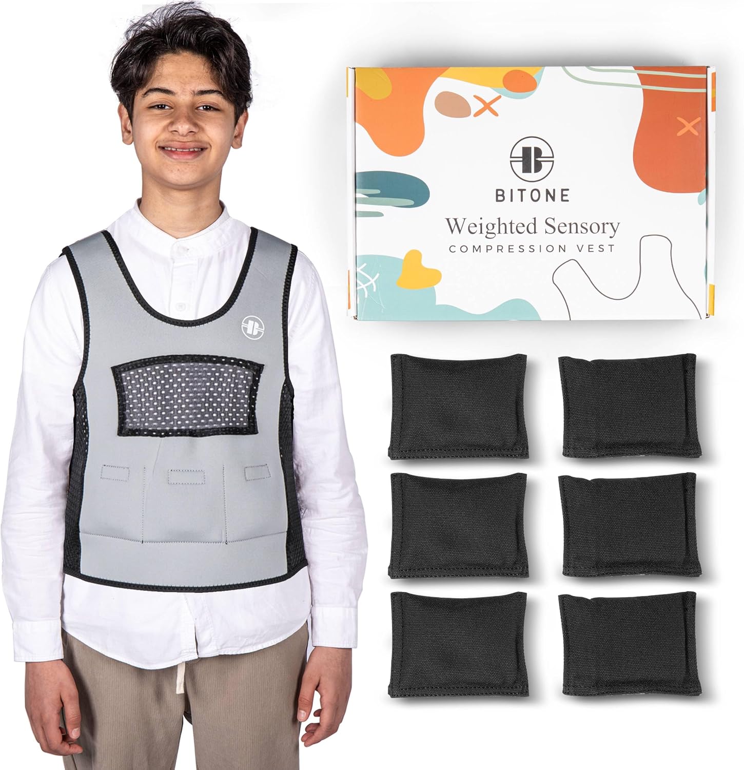 Kids Weighted Vest – 3 lbs Adjustable Compression Vest for Kids with Sensory Issues – Washable, Breathable Sensory Calming Vest for Kids