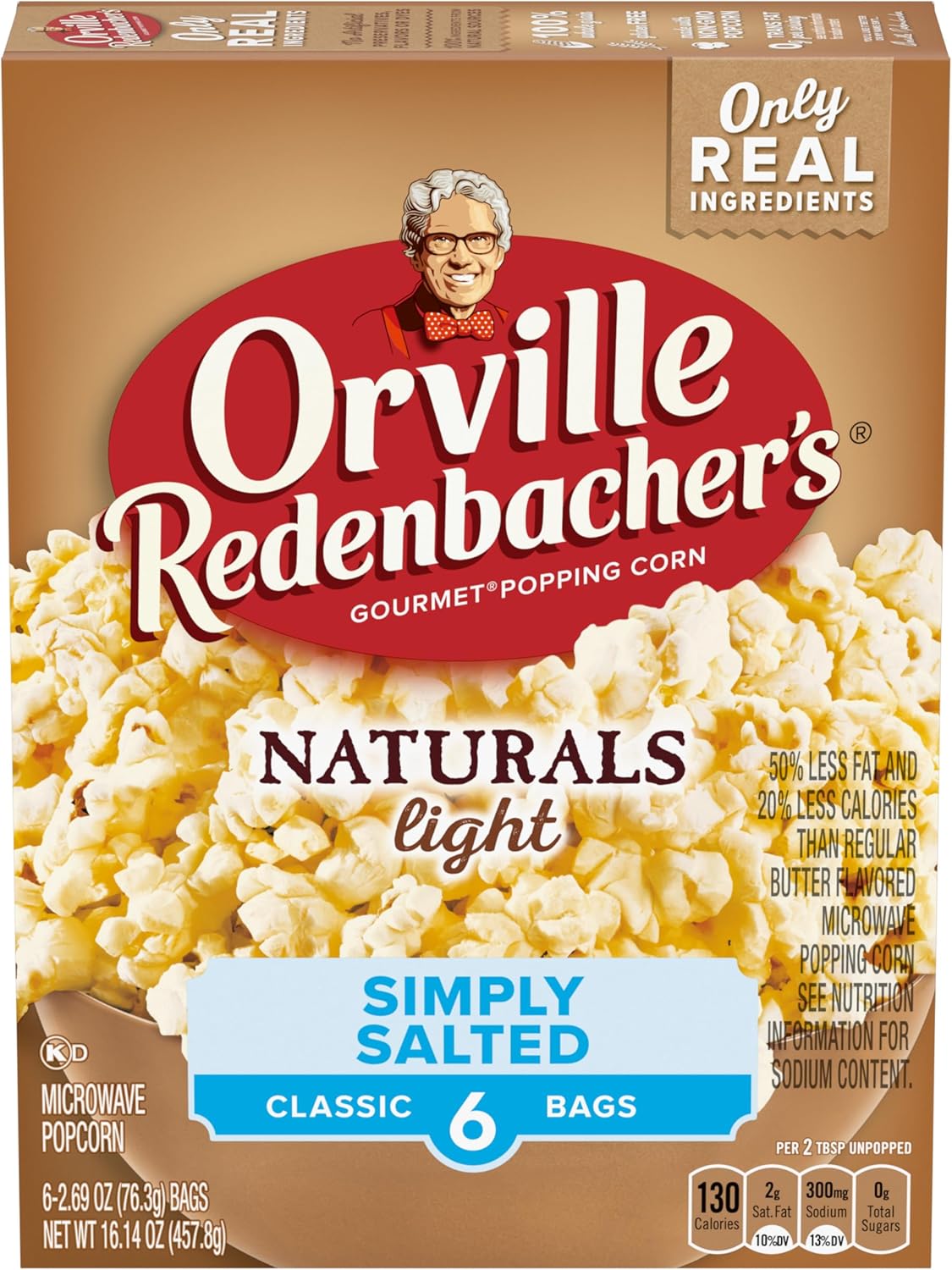 Orville Redenbacher’s Microwave Popcorn, Naturals Light Simply Salted Popcorn, 3g Fiber Per Serving, 2.7 oz., 6-Count
