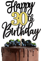 1 PCS Happy 30th Birthday Cake Topper Black Gold Glitter Cheers to 30 Years Birthday Cake Pick 30 Fabulous Cake Decoration for Happy 30th Birthday Anniversary Party Cake Decorations Supplies