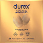 Durex Real Feel Non Latex Condoms, Lubricated Latex Free Condoms for Men, Natural Skin on Skin Feeling, 36 count